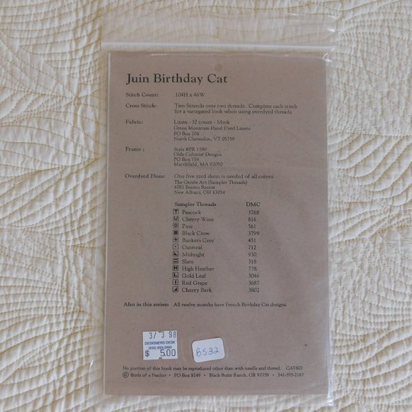 Birds of a Feather June Birthday Cat series cross stitch chart prim Juin pattern - Picture 9 of 11